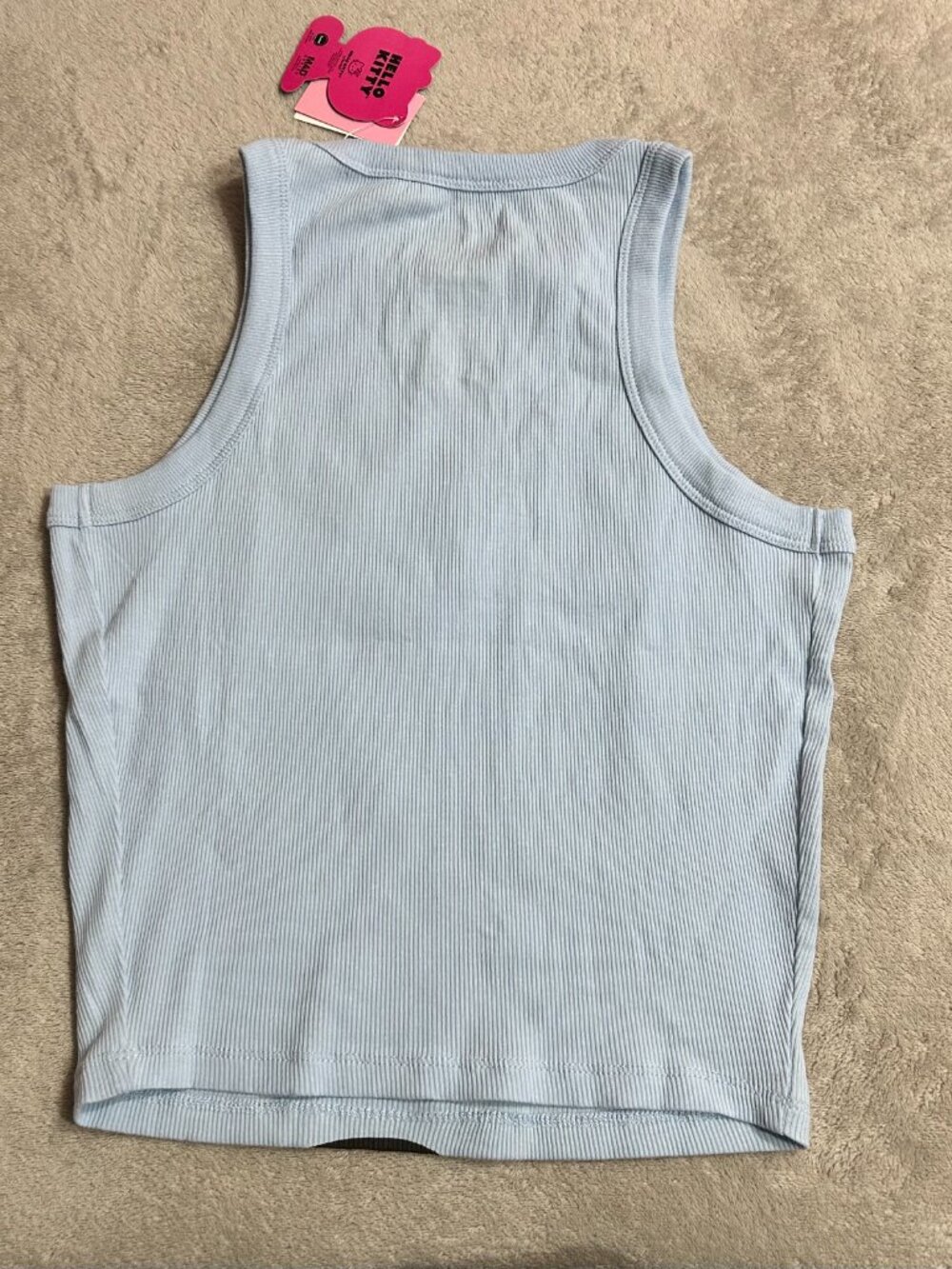 NWT Sanrio Hello Kitty Light Blue Ribbed Crop Tank Top - Medium - Picture 2 of 3